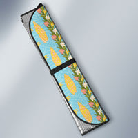 Hawaii Shell Tiare Anthurium Heliconia Lei Auto Sun Shade With Tapa Pattern Baby Blue