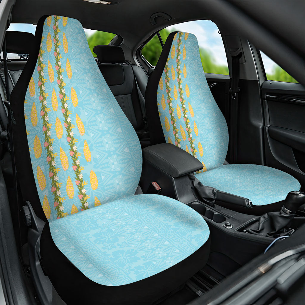 Hawaii Shell Tiare Anthurium Heliconia Lei Car Seat Cover With Tapa Pattern Baby Blue