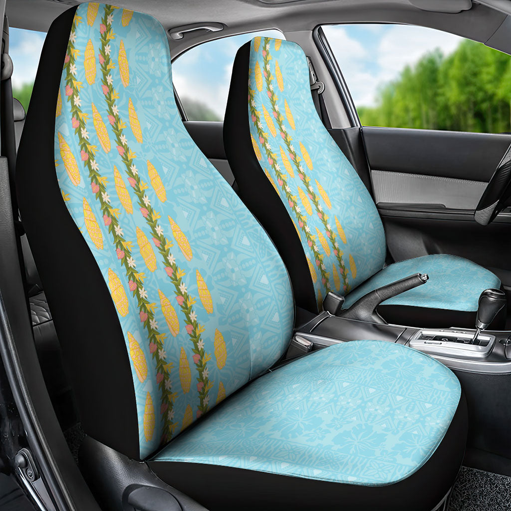 Hawaii Shell Tiare Anthurium Heliconia Lei Car Seat Cover With Tapa Pattern Baby Blue