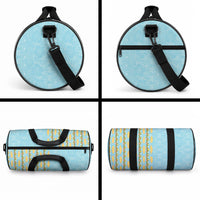 Hawaii Shell Tiare Anthurium Heliconia Lei Duffle Bag With Tapa Pattern Baby Blue LT05 - Polynesian Pride