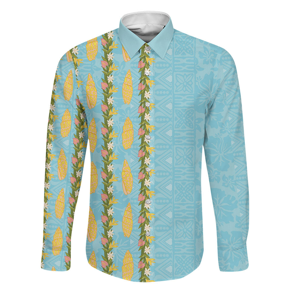 Hawaii Shell Tiare Anthurium Heliconia Lei Family Matching Short Sleeve Bodycon Dress and Hawaiian Shirt With Tapa Pattern Baby Blue