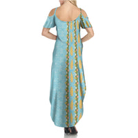 Hawaii Shell Tiare Anthurium Heliconia Lei Family Matching Summer Maxi Dress and Hawaiian Shirt With Tapa Pattern Baby Blue