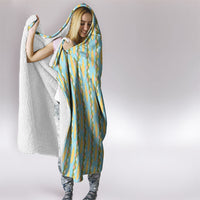 Hawaii Shell Tiare Anthurium Heliconia Lei Hooded Blanket With Tapa Pattern Baby Blue