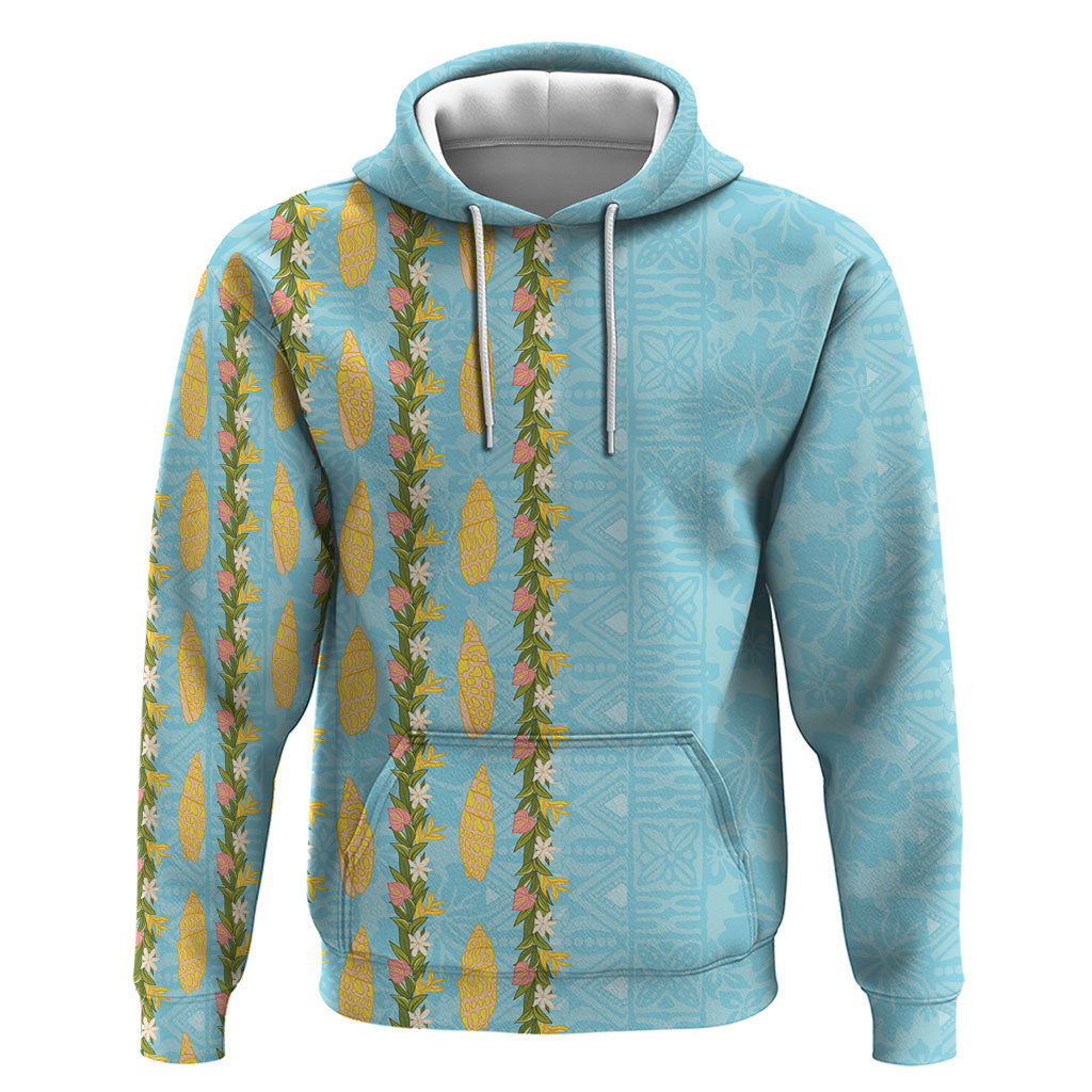 Hawaii Shell Tiare Anthurium Heliconia Lei Hoodie With Tapa Pattern Baby Blue