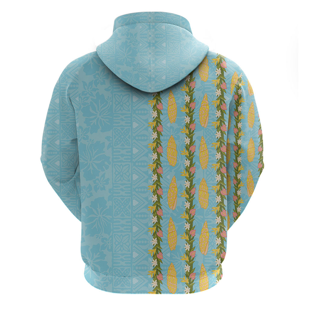 Hawaii Shell Tiare Anthurium Heliconia Lei Hoodie With Tapa Pattern Baby Blue