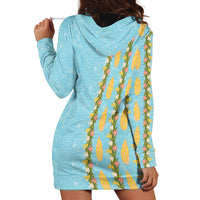 Hawaii Shell Tiare Anthurium Heliconia Lei Hoodie Dress With Tapa Pattern Baby Blue