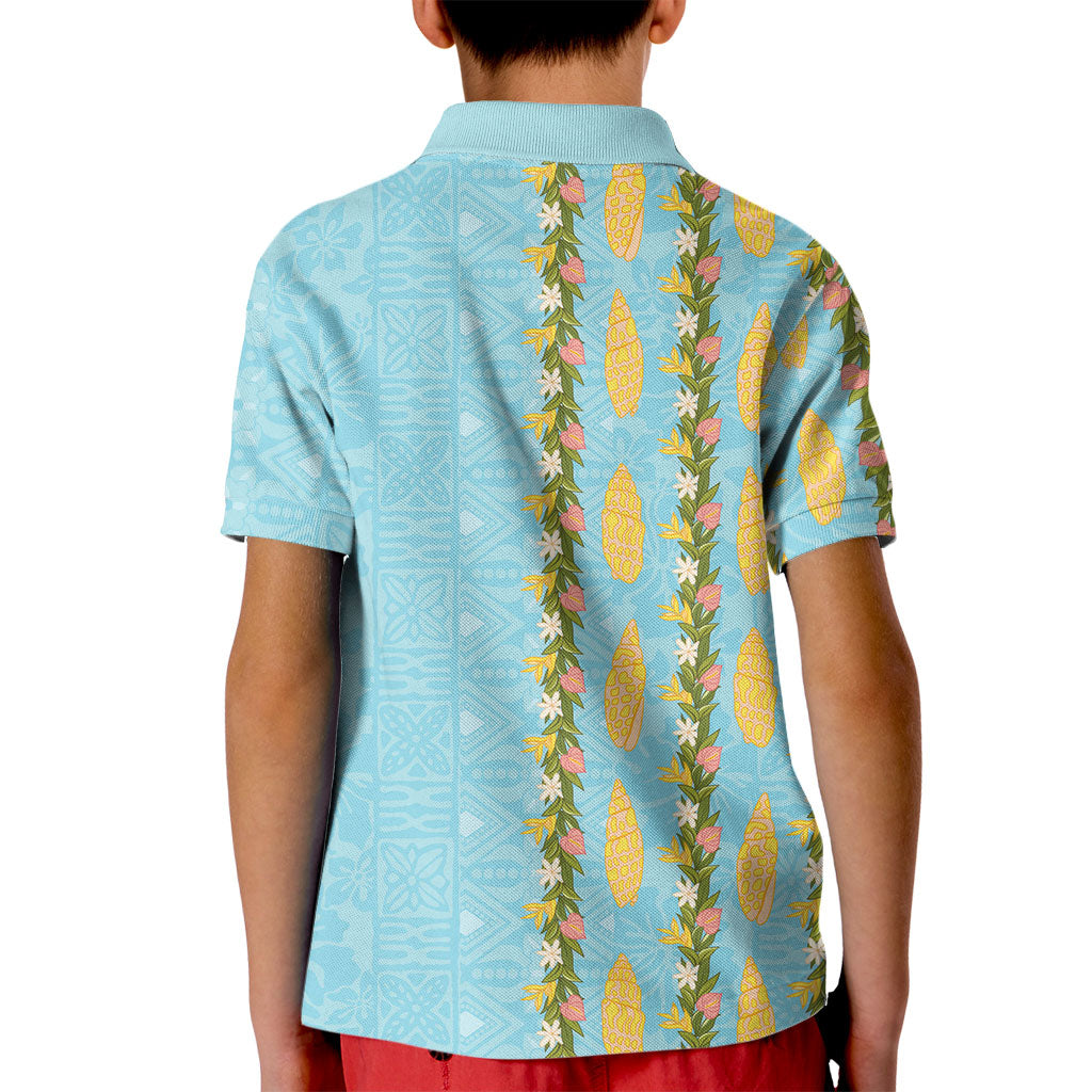 Hawaii Shell Tiare Anthurium Heliconia Lei Kid Polo Shirt With Tapa Pattern Baby Blue