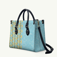 Hawaii Shell Tiare Anthurium Heliconia Lei Leather Bag With Tapa Pattern Baby Blue