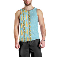 Hawaii Shell Tiare Anthurium Heliconia Lei Men Tank Top With Tapa Pattern Baby Blue