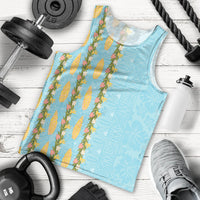 Hawaii Shell Tiare Anthurium Heliconia Lei Men Tank Top With Tapa Pattern Baby Blue