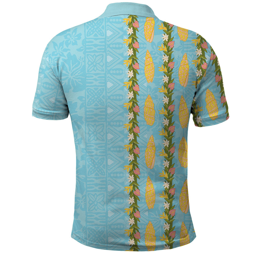 Hawaii Shell Tiare Anthurium Heliconia Lei Polo Shirt With Tapa Pattern Baby Blue