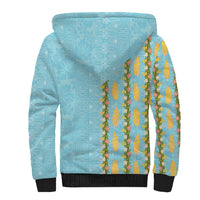 Hawaii Shell Tiare Anthurium Heliconia Lei Sherpa Hoodie With Tapa Pattern Baby Blue