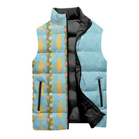 Hawaii Shell Tiare Anthurium Heliconia Lei Sleeveless Puffer Jacket With Tapa Pattern Baby Blue