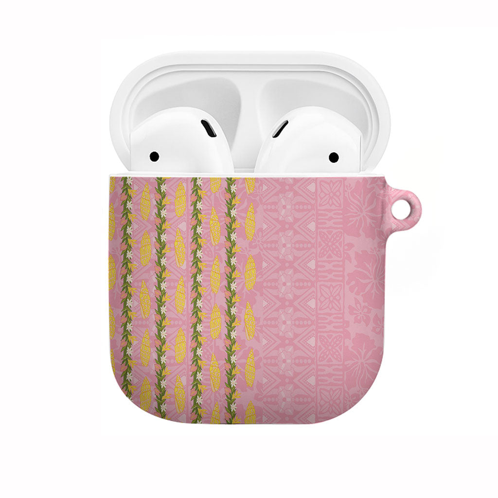 Hawaii Shell Tiare Anthurium Heliconia Lei AirPods Case With Tapa Pattern Baby Pink