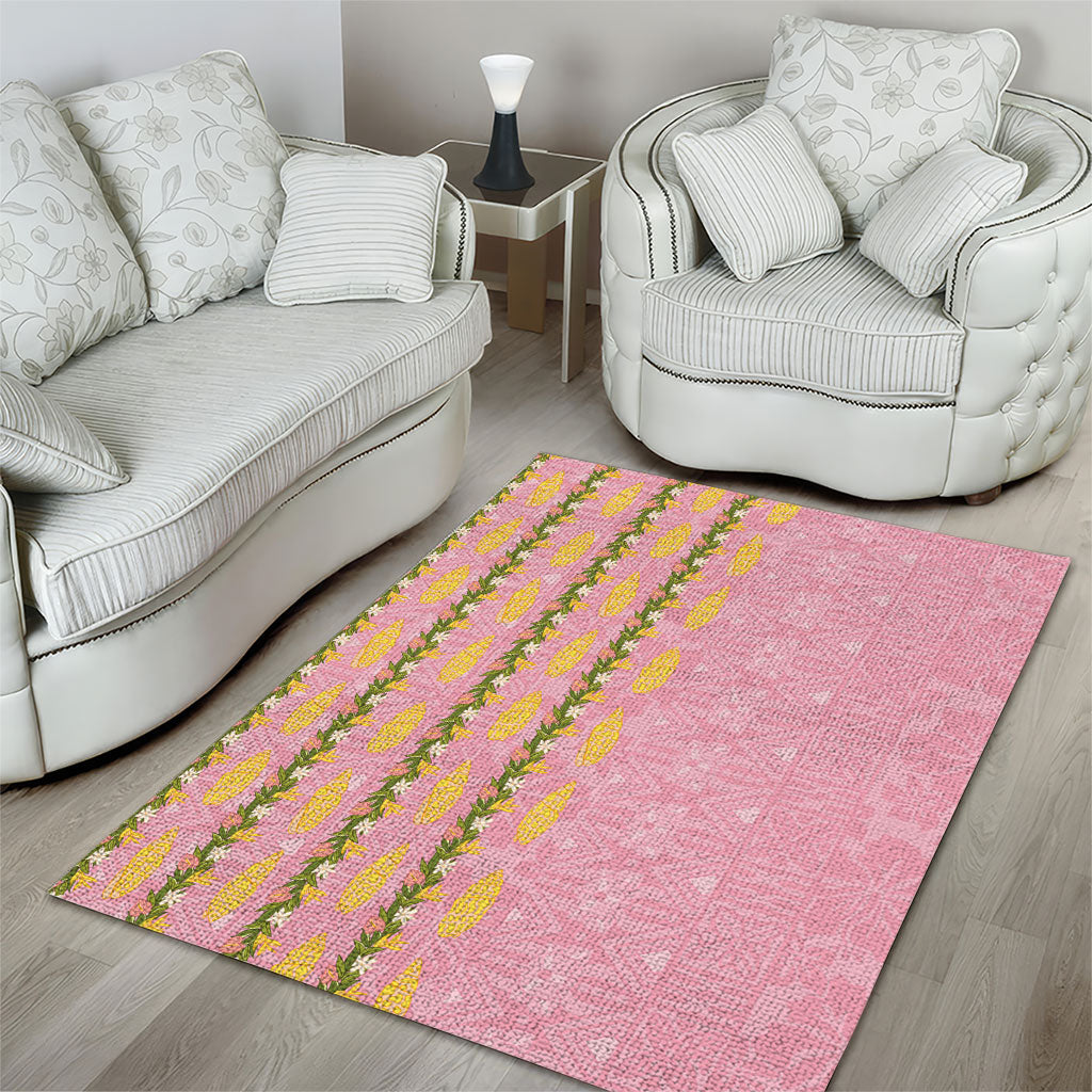 Hawaii Shell Tiare Anthurium Heliconia Lei Area Rug With Tapa Pattern Baby Pink