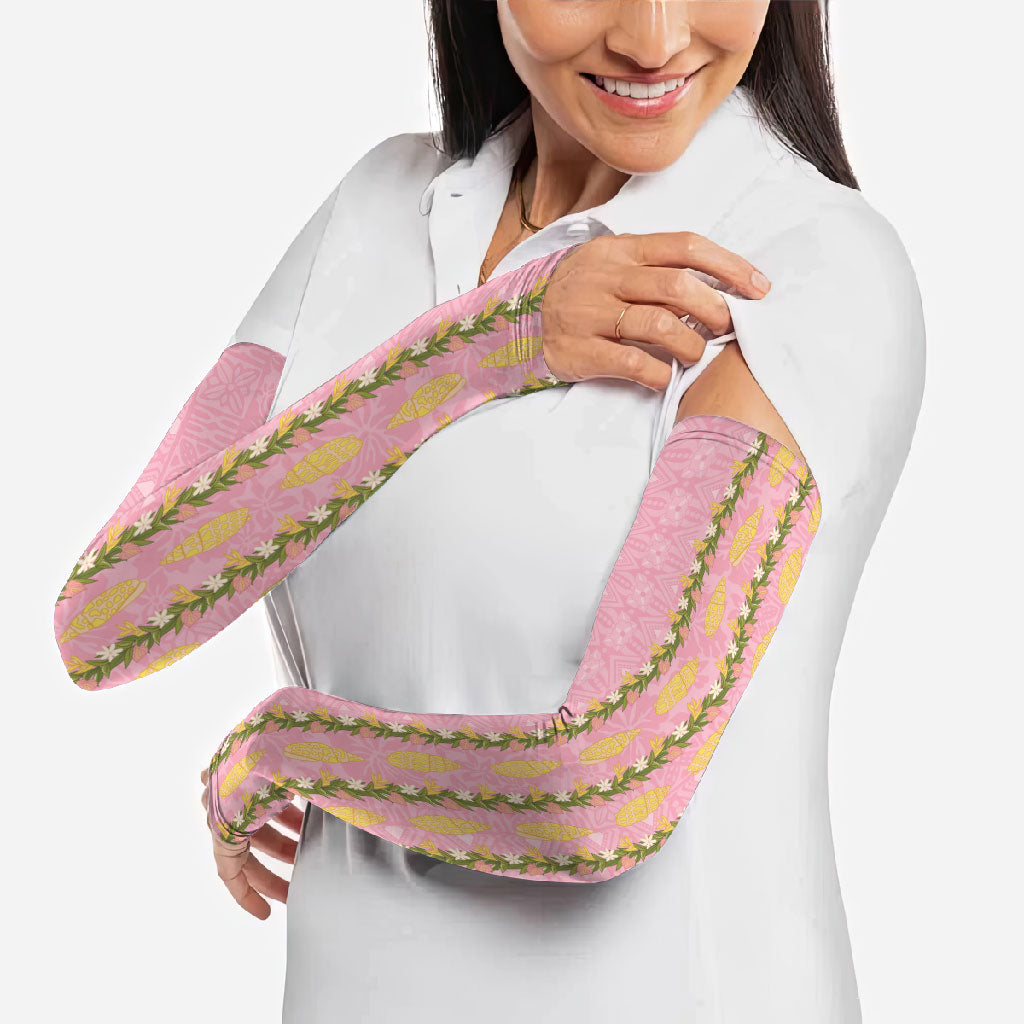 Hawaii Shell Tiare Anthurium Heliconia Lei Arm Sleeves With Tapa Pattern Baby Pink