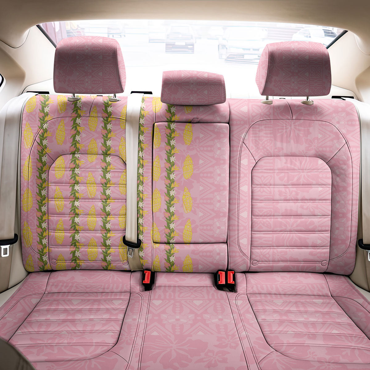 Hawaii Shell Tiare Anthurium Heliconia Lei Back Car Seat Cover With Tapa Pattern Baby Pink