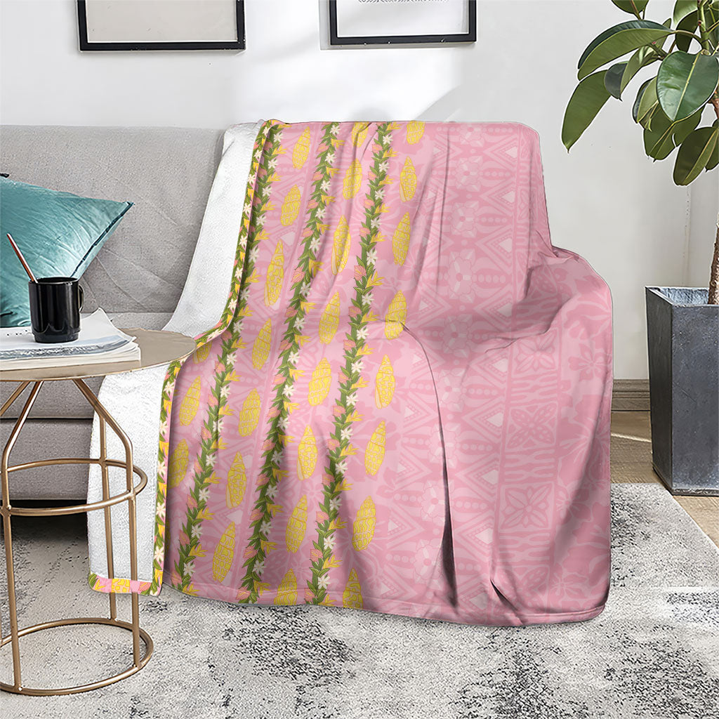 Hawaii Shell Tiare Anthurium Heliconia Lei Blanket With Tapa Pattern Baby Pink