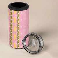 Hawaii Shell Tiare Anthurium Heliconia Lei 4 in 1 Can Cooler Tumbler With Tapa Pattern Baby Pink