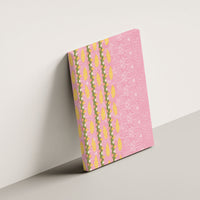 Hawaii Shell Tiare Anthurium Heliconia Lei Canvas Wall Art With Tapa Pattern Baby Pink
