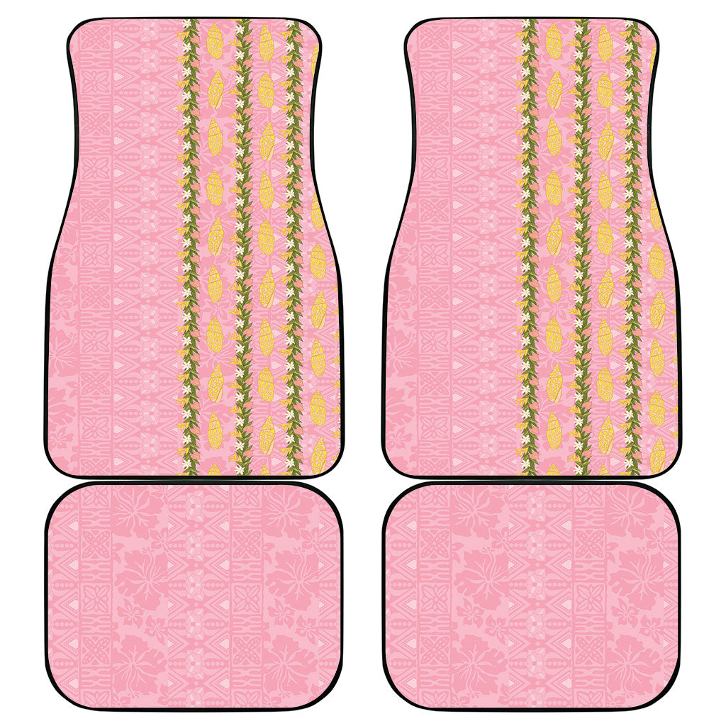 Hawaii Shell Tiare Anthurium Heliconia Lei Car Mats With Tapa Pattern Baby Pink