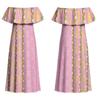 Hawaii Shell Tiare Anthurium Heliconia Lei Couples Matching Off Shoulder Maxi Dress and Hawaiian Shirt With Tapa Pattern Baby Pink LT05 - Polynesian Pride