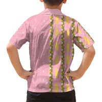 Hawaii Shell Tiare Anthurium Heliconia Lei Family Matching Mermaid Dress and Hawaiian Shirt With Tapa Pattern Baby Pink