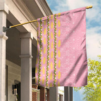 Hawaii Shell Tiare Anthurium Heliconia Lei Garden Flag With Tapa Pattern Baby Pink