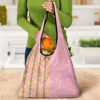 Hawaii Shell Tiare Anthurium Heliconia Lei Grocery Bag With Tapa Pattern Baby Pink