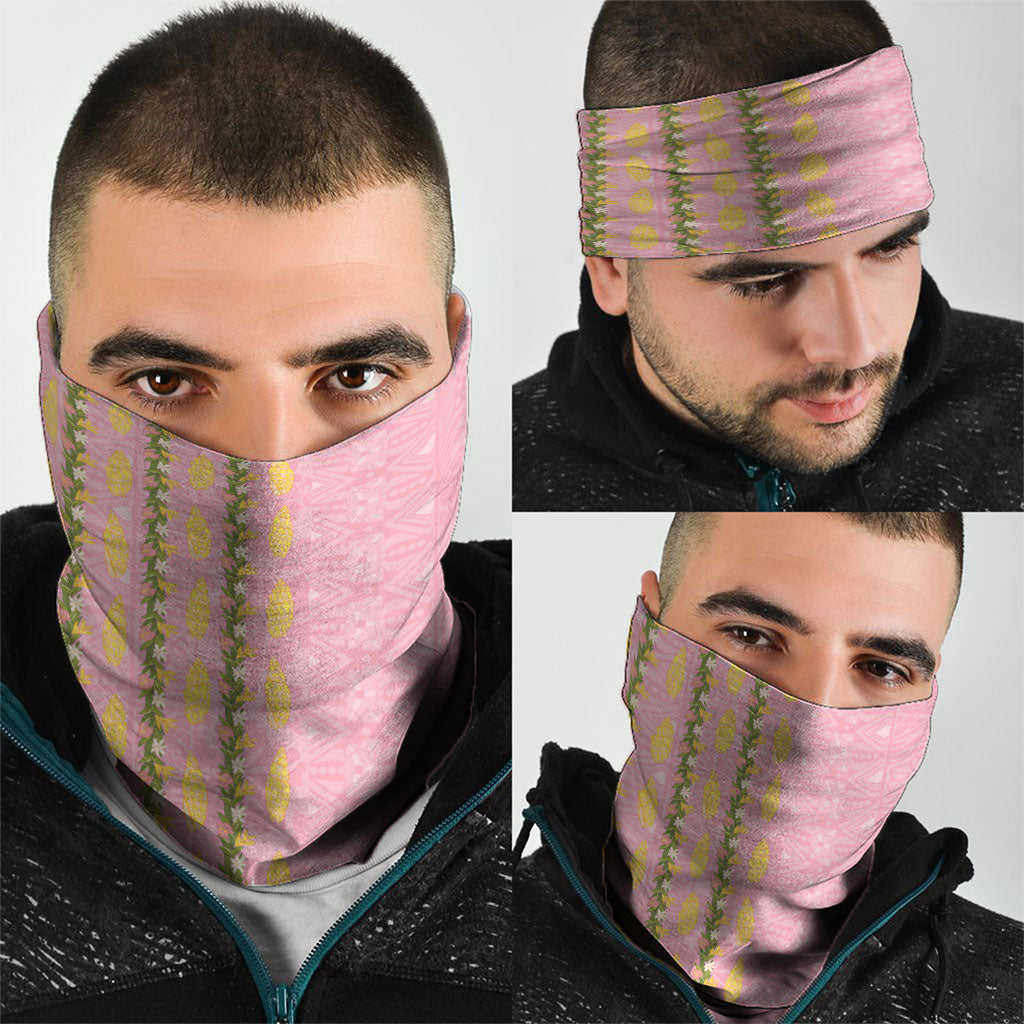 Hawaii Shell Tiare Anthurium Heliconia Lei Neck Gaiter With Tapa Pattern Baby Pink