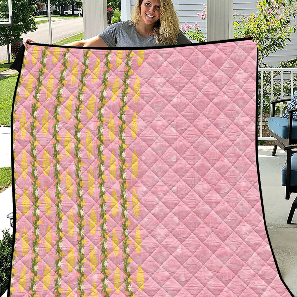 Hawaii Shell Tiare Anthurium Heliconia Lei Quilt With Tapa Pattern Baby Pink