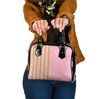 Hawaii Shell Tiare Anthurium Heliconia Lei Shoulder Handbag With Tapa Pattern Baby Pink