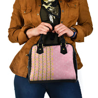 Hawaii Shell Tiare Anthurium Heliconia Lei Shoulder Handbag With Tapa Pattern Baby Pink