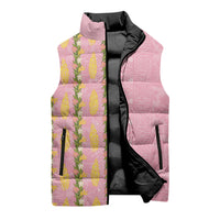Hawaii Shell Tiare Anthurium Heliconia Lei Sleeveless Puffer Jacket With Tapa Pattern Baby Pink