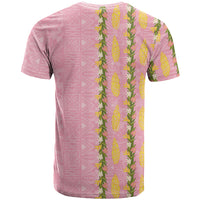 Hawaii Shell Tiare Anthurium Heliconia Lei T Shirt With Tapa Pattern Baby Pink