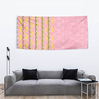 Hawaii Shell Tiare Anthurium Heliconia Lei Tapestry With Tapa Pattern Baby Pink