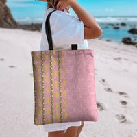 Hawaii Shell Tiare Anthurium Heliconia Lei Tote Bag With Tapa Pattern Baby Pink