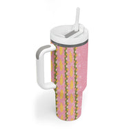 Hawaii Shell Tiare Anthurium Heliconia Lei Tumbler With Handle With Tapa Pattern Baby Pink