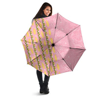 Hawaii Shell Tiare Anthurium Heliconia Lei Umbrella With Tapa Pattern Baby Pink