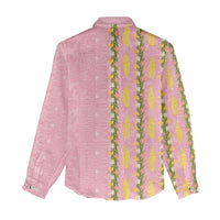 Hawaii Shell Tiare Anthurium Heliconia Lei Women Casual Shirt With Tapa Pattern Baby Pink
