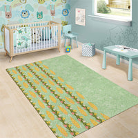 Hawaii Shell Tiare Anthurium Heliconia Lei Area Rug With Tapa Pattern Baby Green
