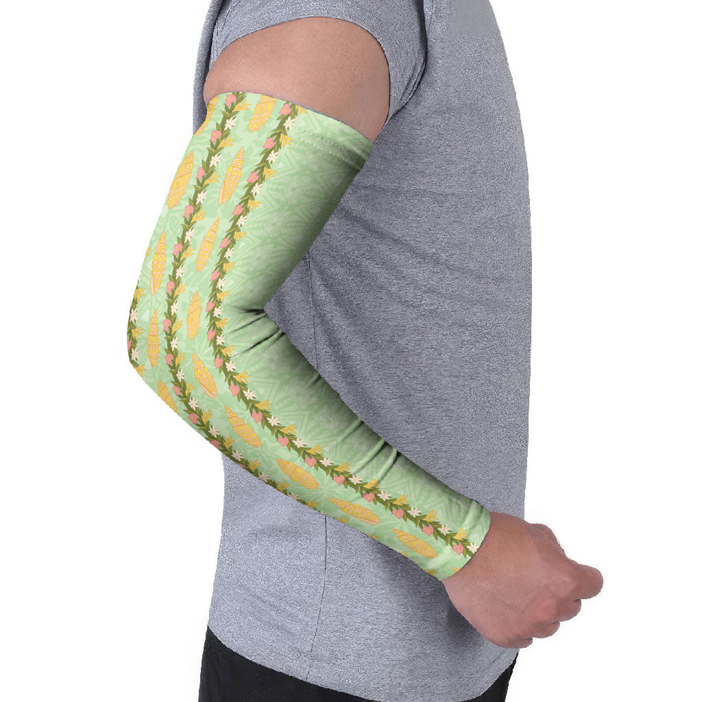 Hawaii Shell Tiare Anthurium Heliconia Lei Arm Sleeves With Tapa Pattern Baby Green