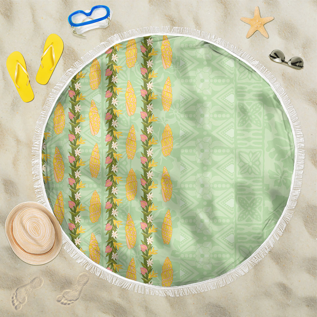 Hawaii Shell Tiare Anthurium Heliconia Lei Beach Blanket With Tapa Pattern Baby Green