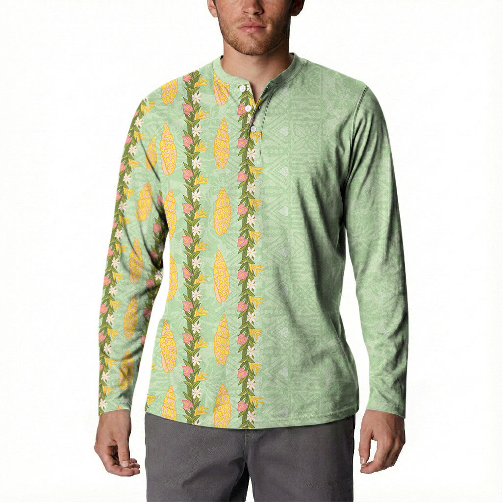 Hawaii Shell Tiare Anthurium Heliconia Lei Button Sweatshirt With Tapa Pattern Baby Green