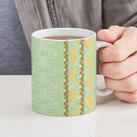 Hawaii Shell Tiare Anthurium Heliconia Lei Ceramic Mug With Tapa Pattern Baby Green