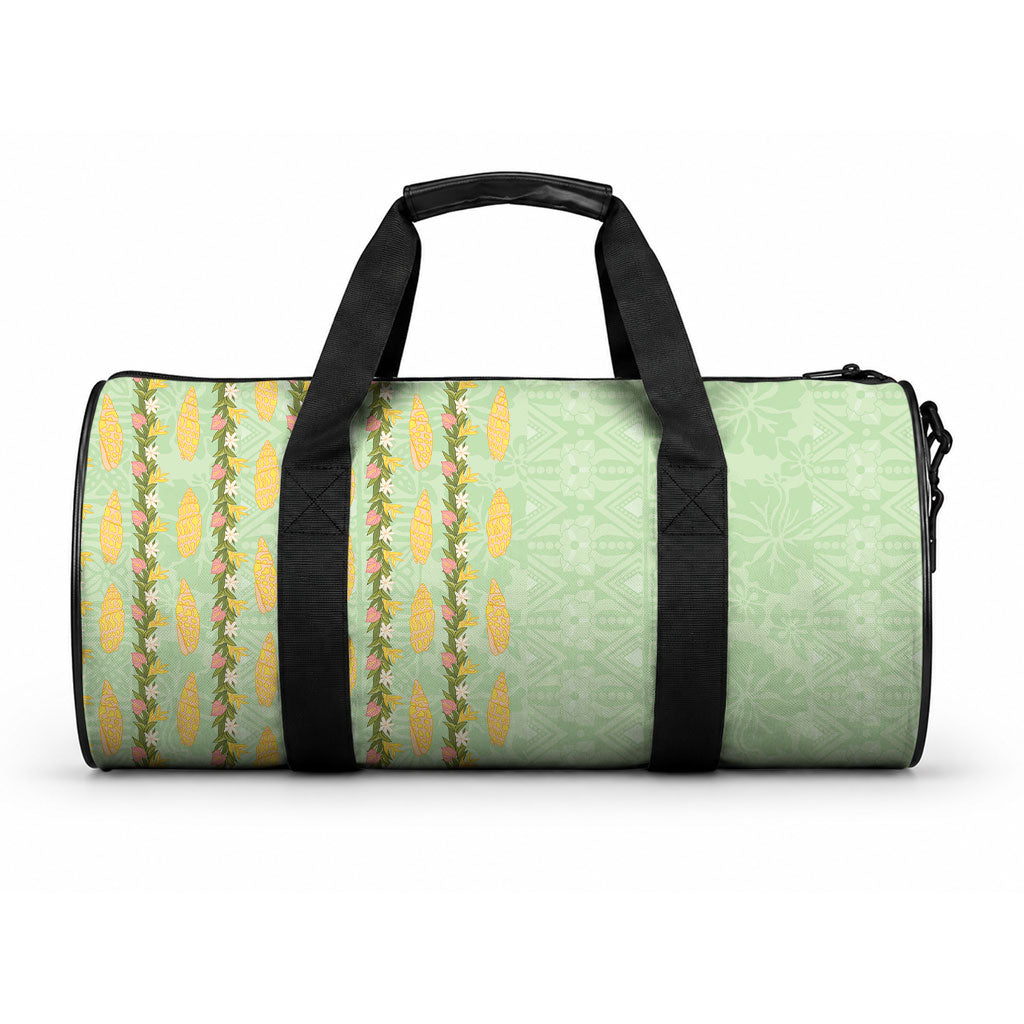 Hawaii Shell Tiare Anthurium Heliconia Lei Duffle Bag With Tapa Pattern Baby Green