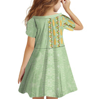 Hawaii Shell Tiare Anthurium Heliconia Lei Family Matching Off Shoulder Short Dress and Hawaiian Shirt With Tapa Pattern Baby Green