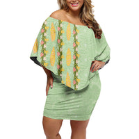 Hawaii Shell Tiare Anthurium Heliconia Lei Family Matching Off Shoulder Short Dress and Hawaiian Shirt With Tapa Pattern Baby Green