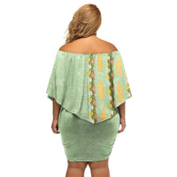 Hawaii Shell Tiare Anthurium Heliconia Lei Family Matching Off Shoulder Short Dress and Hawaiian Shirt With Tapa Pattern Baby Green