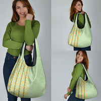 Hawaii Shell Tiare Anthurium Heliconia Lei Grocery Bag With Tapa Pattern Baby Green